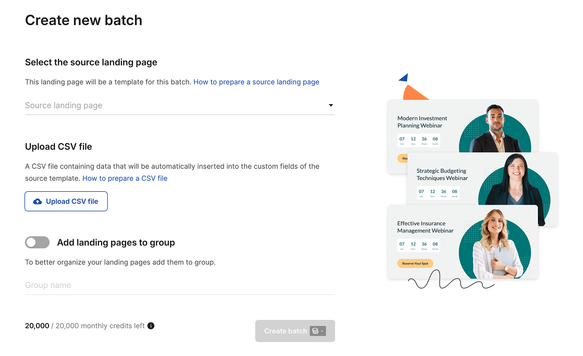 Programmatic Landing Pages batch creation flow
